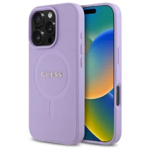 Guess GUHMP16LPSAHMCU Apple iPhone 16 Pro 6.3" dėklas telefonui violetinės spalvos Saffiano MagSafe - Image 1