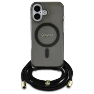 Guess GUHMP16SHCTSGNSK Apple iPhone 16 6.1" dėklas telefonui juodos spalvos Crossbody Cord Script MagSafe - Image 2