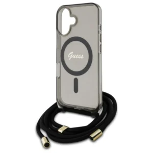 Guess GUHMP16SHCTSGNSK Apple iPhone 16 6.1" dėklas telefonui juodos spalvos Crossbody Cord Script MagSafe - Image 5
