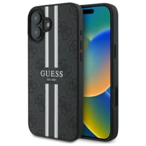 Guess GUHMP16SP4RPSK Apple iPhone 16 6.1" dėklas telefonui juodos spalvos 4G Printed Stripes MagSafe - Image 1