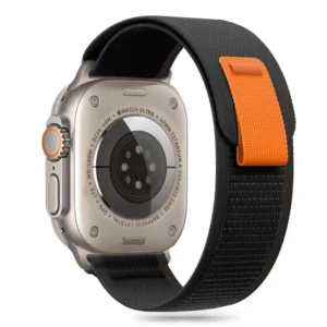 Tech-Protect nylon Stripe Apple Watch 6 / 7 / 8 / 9 / 10 / SE / Ultra 1 / 2 (44 / 45 / 46 / 49 mm) juodos ir oranžinės spalvos