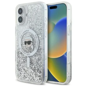 Karl Lagerfeld KLHMP16SLGKISGH Apple iPhone 16 6.1" dėklas telefonui skaidrus Liquid Glitter Karl Head MagSafe