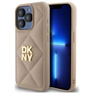 DKNY DKHCP15XPQDSLE Apple iPhone 15 Pro Max 6.7" dėklas telefonui gelsvos spalvos Quilted Stack Logo