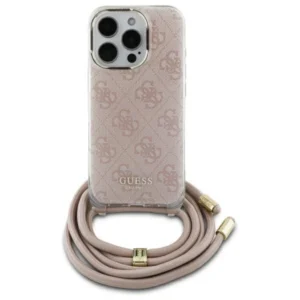 Guess GUHCP16SHC4SEP Apple iPhone 16 6.1" dėklas telefonui rožinės spalvos Crossbody Cord 4G Print