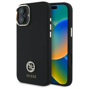 Guess GUHCP16SM4DGPK Apple iPhone 16 6.1" dėklas telefonui juodos spalvos Silikoninis Logo Strass 4G