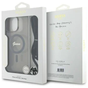 Guess GUHMP16LHCTSGNSK Apple iPhone 16 Pro 6.3" dėklas telefonui juodos spalvos Crossbody Cord Script MagSafe - Image 7