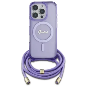 Guess GUHMP16LHCTSGNSU Apple iPhone 16 Pro 6.3" dėklas telefonui violetinės spalvos Crossbody Cord Script MagSafe - Image 2