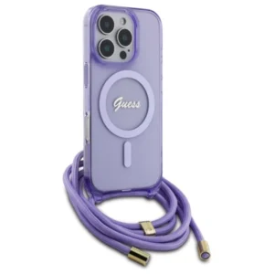 Guess GUHMP16LHCTSGNSU Apple iPhone 16 Pro 6.3" dėklas telefonui violetinės spalvos Crossbody Cord Script MagSafe - Image 3
