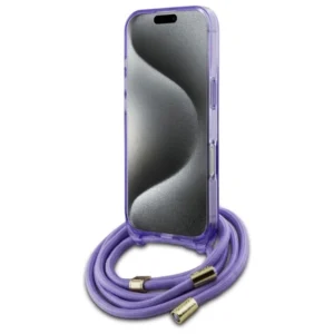 Guess GUHMP16LHCTSGNSU Apple iPhone 16 Pro 6.3" dėklas telefonui violetinės spalvos Crossbody Cord Script MagSafe - Image 4