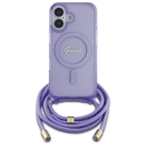 Guess GUHMP16SHCTSGNSU Apple iPhone 16 6.1" dėklas telefonui violetinės spalvos Crossbody Cord Script MagSafe - Image 2