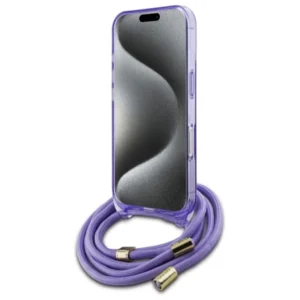 Guess GUHMP16SHCTSGNSU Apple iPhone 16 6.1" dėklas telefonui violetinės spalvos Crossbody Cord Script MagSafe - Image 4