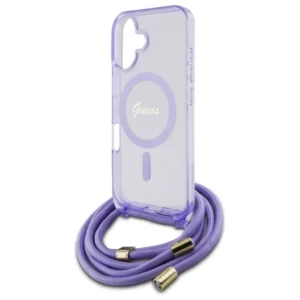 Guess GUHMP16SHCTSGNSU Apple iPhone 16 6.1" dėklas telefonui violetinės spalvos Crossbody Cord Script MagSafe - Image 5