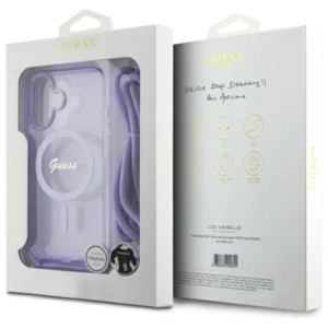 Guess GUHMP16SHCTSGNSU Apple iPhone 16 6.1" dėklas telefonui violetinės spalvos Crossbody Cord Script MagSafe - Image 7