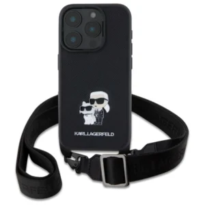 Karl Lagerfeld KLHCP16LSAKCPBK Apple iPhone 16 Pro 6.3" dėklas telefonui juodos spalvos Saffiano Karl&Choupette Metal Pin CBDY Strap - Image 2