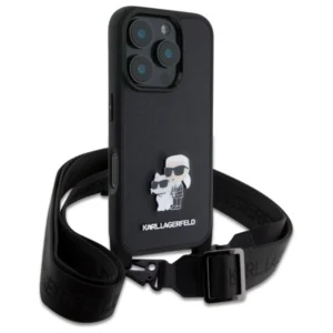 Karl Lagerfeld KLHCP16LSAKCPBK Apple iPhone 16 Pro 6.3" dėklas telefonui juodos spalvos Saffiano Karl&Choupette Metal Pin CBDY Strap - Image 3