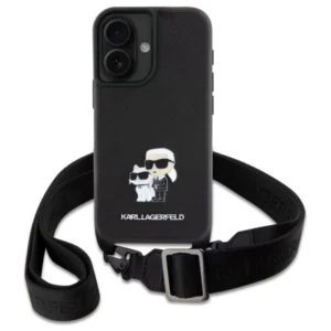 Karl Lagerfeld KLHCP16SSAKCPBK Apple iPhone 16 6.1" dėklas telefonui juodos spalvos Saffiano Karl&Choupette Metal Pin CBDY Strap - Image 2