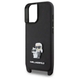Karl Lagerfeld KLHCP16SSAKCPBK Apple iPhone 16 6.1" dėklas telefonui juodos spalvos Saffiano Karl&Choupette Metal Pin CBDY Strap - Image 4