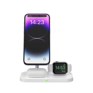 Belaidis magnetinis įkroviklis 3in1 15W telefonams su MagSafe, AirPods, Apple Watch Watch Tech-Protect QI15W A22 baltos spalvos - Image 3