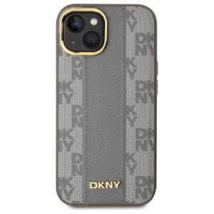 DKNY DKHMP15MPCPVSLE Apple iPhone 15 Plus 6.7" dėklas telefonui pilkos spalvos Leather Checkered Mono Pattern MagSafe - Image 3