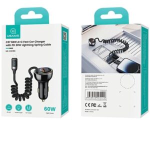 USAMS automobilinis įkroviklis C37 1xUSB+1xUSB-C 60W + kabelis Ligtning 30W PD+QC Fast Charge juodos spalvos CC193CC01 (US-CC193) - Image 10