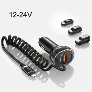 USAMS automobilinis įkroviklis C37 1xUSB+1xUSB-C 60W + kabelis Ligtning 30W PD+QC Fast Charge juodos spalvos CC193CC01 (US-CC193) - Image 9