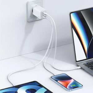 USAMS Laidinis įkroviklis 2xUSB-C+1xUSB 65W (only head) GaN PD3.0 +QC3.0 Fast Charging juodos spalvos Sandru Series CC180TC01 (US-CC180) - Image 5