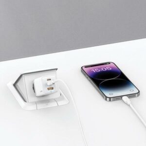 USAMS Laidinis įkroviklis 2xUSB-C+1xUSB 65W (only head) GaN PD3.0 +QC3.0 Fast Charging juodos spalvos Sandru Series CC180TC01 (US-CC180) - Image 8