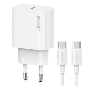 USAMS Ład. siec. 1xUSB-C T65 PD20W PD Fast Charging US-CC226 + kabel USB-C/USB-C US-SJ711 60W baltos spalvos Yi Series OYXLTZ01 - Image 1