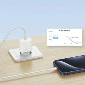 USAMS Ład. siec. 1xUSB-C T65 PD20W PD Fast Charging US-CC226 + kabel USB-C/Lightning US-SJ712 30W baltos spalvos Yi Series OYXLTZ02 - Image 5