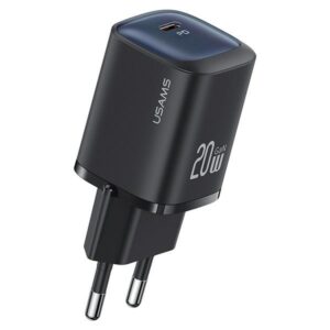 USAMS Laidinis įkroviklis CC248 20W GaN USB-C Fast Charging HC Series juodos spalvos CC248TC01