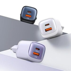 USAMS Laidinis įkroviklis CC254 30W GaN USB-C/USB-A Fast Charging HC Series juodos spalvos CC254TC01