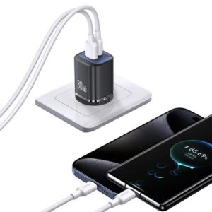 USAMS Laidinis įkroviklis CC254 30W GaN USB-C/USB-A Fast Charging HC Series juodos spalvos CC254TC01 - Image 4
