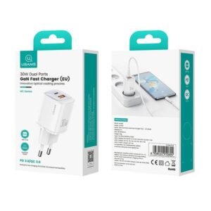 USAMS Laidinis įkroviklis CC254 30W GaN USB-C/USB-A Fast Charging HC Series juodos spalvos CC254TC01 - Image 6