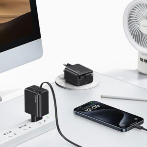 USAMS Laidinis įkroviklis 1xUSB-C su suvyniojamu kabeliu USB-C Retractable PD+QC 20W Gan Fast Charging juodos spalvos YC Series CC233TC01 (US-CC233) - Image 4