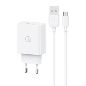 USAMS Laidinis įkroviklis 18W + kabelis Micro/USB-A 1m Fast Charging baltos spalvos series SC SCXLTZ01