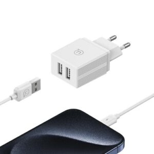 USAMS Laidinis įkroviklis 2xUSB 18W + kabelis Lightning/USB-A Fast Charging baltos spalvos series HC HCXLTZ01 - Image 4