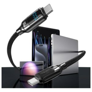 USAMS Kabelis USB-C į USB-C 100W 1,2m      Digital Display Zinc Alloy Fast Charging Data Cable HX Series SJ742USB01 (US-SJ742) - Image 3