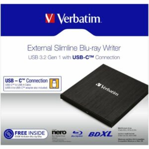 Verbatim išorinis optinis įrenginys Slimline CD/DVD USB-C + kabelis USB-C/USB-C do USB-A 3.2 juodos spalvos 43886 - Image 4