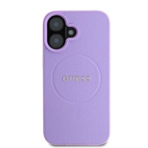 Guess PU Grained Classic Logo MagSafe Apple iPhone 16 dėklas telefonui violetinės spalvos