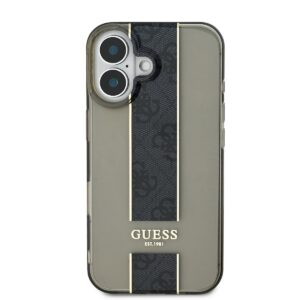 Guess IML Middle 4G Stripe Apple iPhone 16 dėklas telefonui juodos spalvos