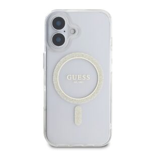 Guess IML Glitter Ring MagSafe Apple iPhone 16 dėklas telefonui skaidrus