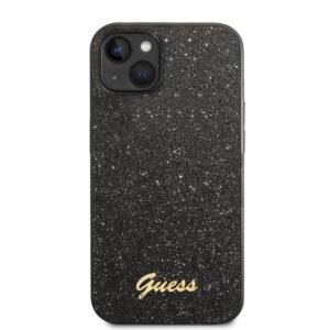 Guess PC/TPU Glitter Flakes Metal Logo Apple iPhone 14 dėklas telefonui juodos spalvos - Image 1