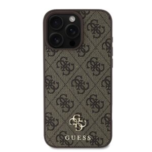 Guess PU 4G Small Metal Logo MagSafe Apple iPhone 16 Pro dėklas telefonui rudos spalvos - Image 1
