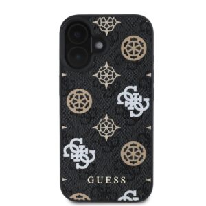 Guess PU 4G Peony MagSafe Apple iPhone 16 dėklas telefonui juodos spalvos