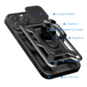Hybrid Armor Camshield Apple iPhone 16 Pro Camera Cover and Stand - dėklas telefonui juodos spalvos - Image 8