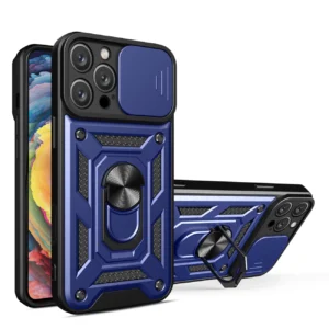 Hybrid Armor Camshield Apple iPhone 16 Pro Max Armored Camera Cover and Stand - dėklas teleofnui mėlynos spalvos