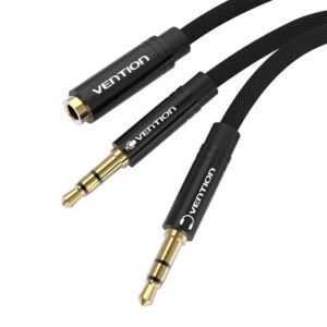 Kabelis audio mini jack 3.5mm female į 2x mini jack 3.5 mm male Vention BBLBAB 0.6m juodos spalvos