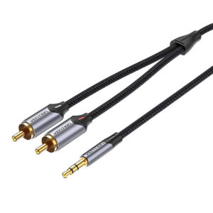 Kabelis Audio 2xRCA į 3.5mm Vention BCNBJ 5m pilkos spalvos
