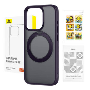 Phone Baseus SkyRing Magnetic su stoveliu iP 14 Pro Max + tempered-glass and cleaning kit violetinės spalvos - Image 4