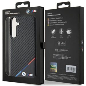 BMW BMHMS24S23PUDTK Samsung Galaxy S24 S921 dėklas telefonui juodos spalvos hardcase Carbon Tricolor Line MagSafe - Image 8